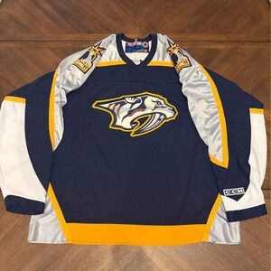 Vintage Nashville Predators CCM NHL Hockey Jersey Navy Silver Gold Mens XXL